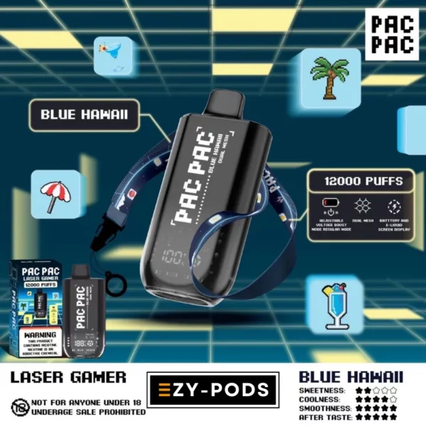 พอตใช้แล้วทิ้ง PACPAC Laser Gamer 12000 คำ กลิ่น Blue Hawaii