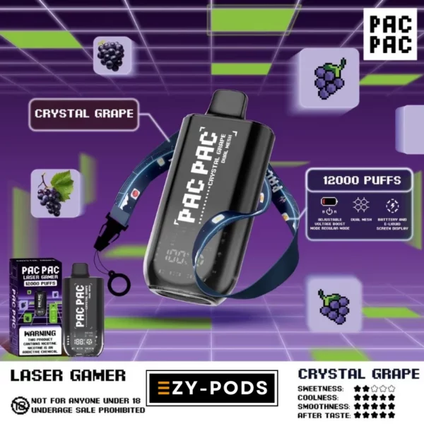 พอตใช้แล้วทิ้ง PACPAC Laser Gamer 12000 คำ กลิ่น Crystal Grape