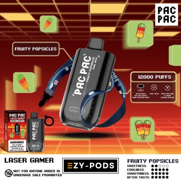พอตใช้แล้วทิ้ง PACPAC Laser Gamer 12000 คำ กลิ่น Fruity Popsicles