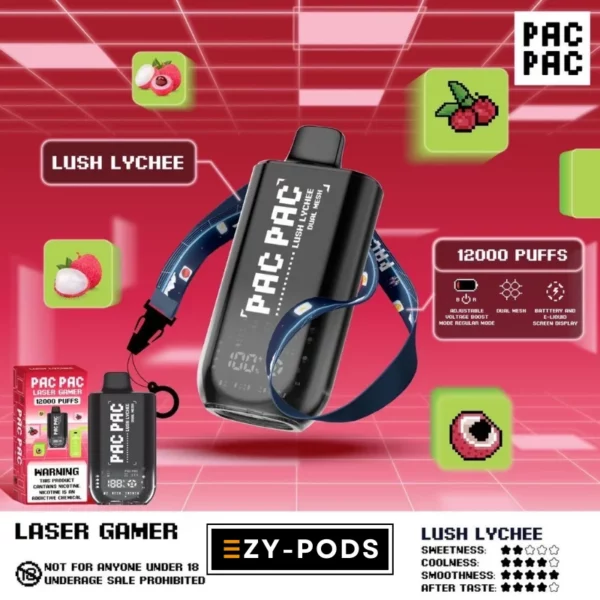 พอตใช้แล้วทิ้ง PACPAC Laser Gamer 12000 คำ กลิ่น Lush Lychee