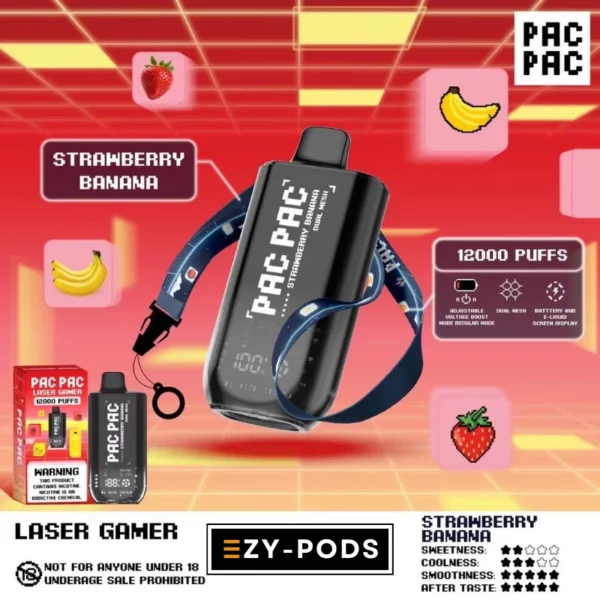 พอตใช้แล้วทิ้ง PACPAC Laser Gamer 12000 คำ กลิ่น Strawberry Banana